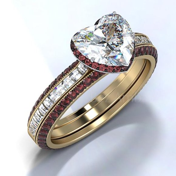 🌸New Beautiful Independent Heart Red Diamond Wedding Ring, GPMB1440 - Picture 3 of 6